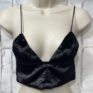 Are You Am I Elodie Crop Top Bra Velvet 100% Black Silk Longline Bra Bralette
